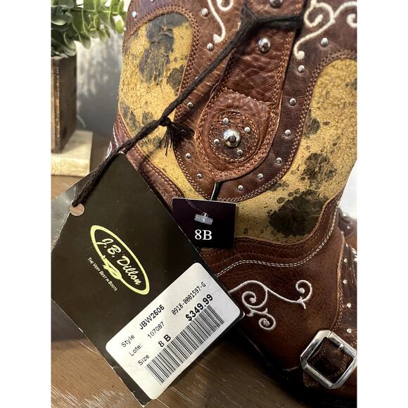 NWT J.B. Dillon Leather Studded Buckle Ankle Boots Size 8B - Picture 3 of 9